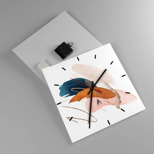 Wall clock - Clock on glass - Composition with Wings - 30x30 cm