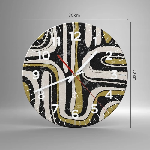 Wall clock - Clock on glass - Compositions: Tracks and Alleys - 30x30 cm