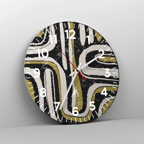 Wall clock - Clock on glass - Compositions: Tracks and Alleys - 30x30 cm