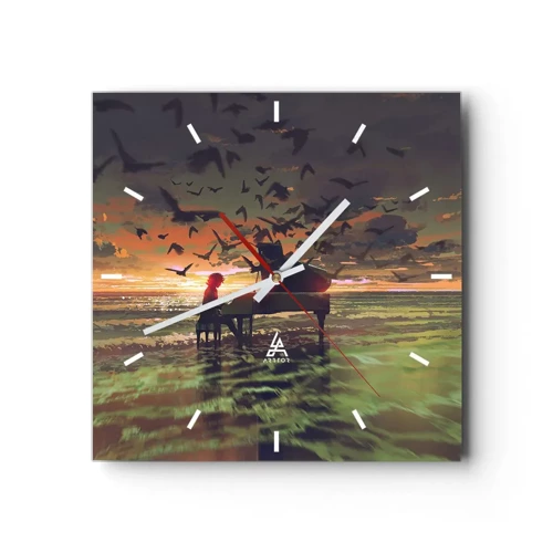 Wall clock - Clock on glass - Concert for Piano and Waves - 40x40 cm