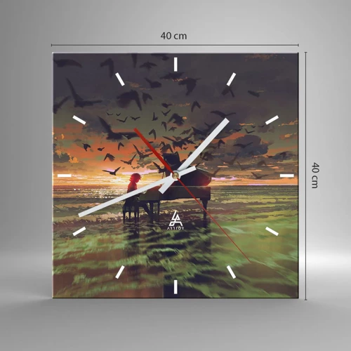 Wall clock - Clock on glass - Concert for Piano and Waves - 40x40 cm