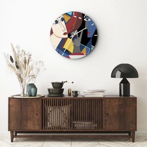 Wall clock - Clock on glass - Conversation of Cubists - 30x30 cm