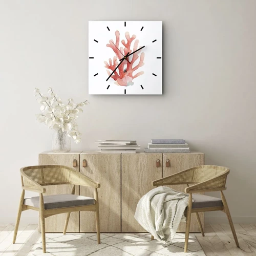 Wall clock - Clock on glass - Coral Colour Colars - 30x30 cm