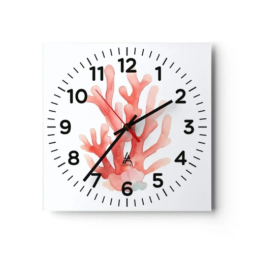 Wall clock - Clock on glass - Coral Colour Colars - 40x40 cm