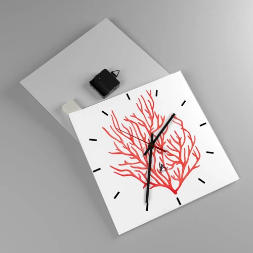 Wall clock - Clock on glass - Coral Filigree - 30x30 cm