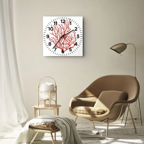Wall clock - Clock on glass - Coral Filigree - 30x30 cm