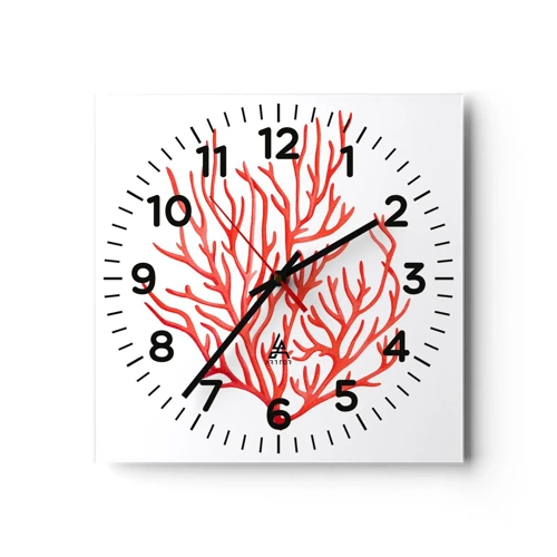 Wall clock - Clock on glass - Coral Filigree - 30x30 cm