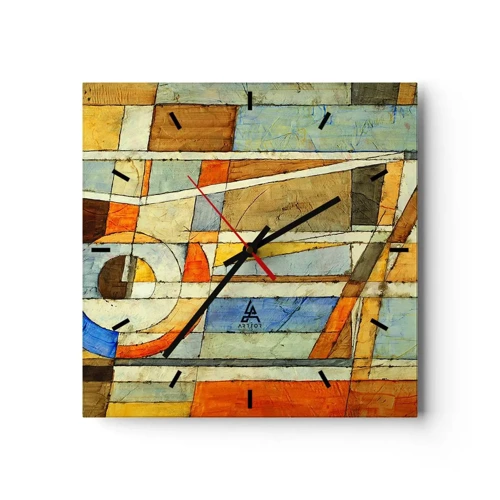 Wall clock - Clock on glass - Cubism on a Construction Site - 30x30 cm