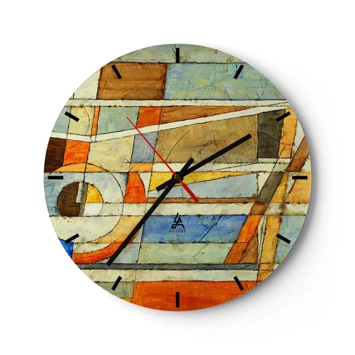 Wall clock - Clock on glass - Cubism on a Construction Site - 30x30 cm