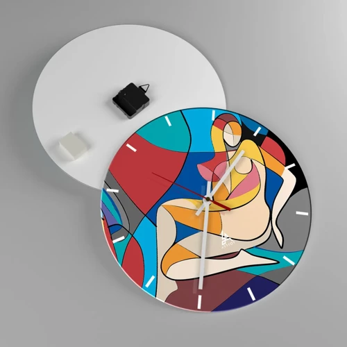 Wall clock - Clock on glass - Cubist Nude - 40x40 cm