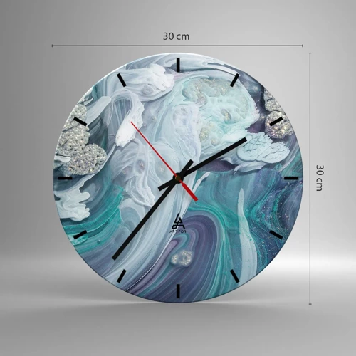 Wall clock - Clock on glass - Currents of Blue - 30x30 cm