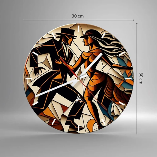 Wall clock - Clock on glass - Dance of Passion  - 30x30 cm