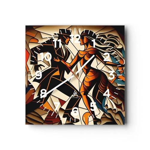 Wall clock - Clock on glass - Dance of Passion  - 30x30 cm