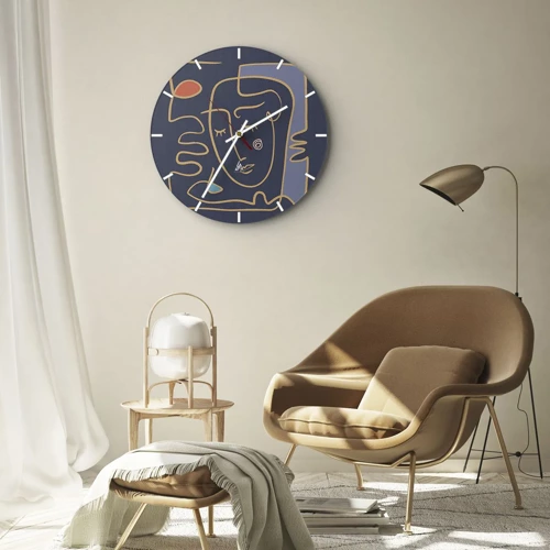 Wall clock - Clock on glass - Deeply In Thoughts - 30x30 cm