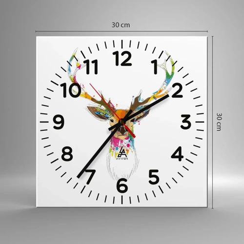 Wall clock - Clock on glass - Deer Bathed in Colour - 30x30 cm