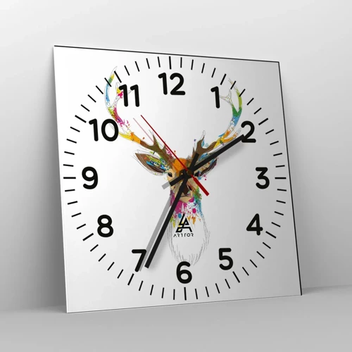 Wall clock - Clock on glass - Deer Bathed in Colour - 30x30 cm