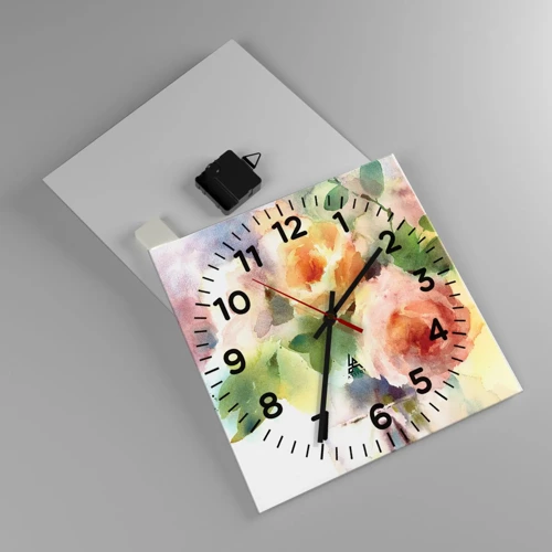 Wall clock - Clock on glass - Delicate Like Watercolour - 30x30 cm