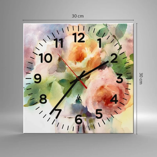 Wall clock - Clock on glass - Delicate Like Watercolour - 30x30 cm