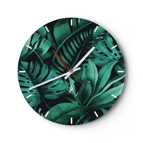 Wall clock - Clock on glass - Depth of Tropical Green - 30x30 cm