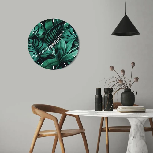 Wall clock - Clock on glass - Depth of Tropical Green - 30x30 cm