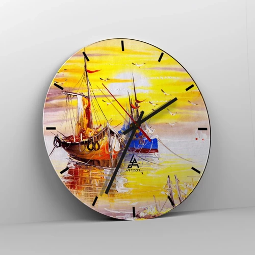 Wall clock - Clock on glass - Deserved Rest in Port - 30x30 cm