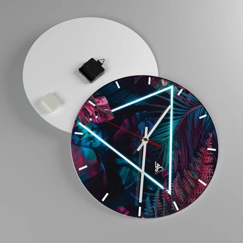 Wall clock - Clock on glass - Disco Style Garden - 40x40 cm