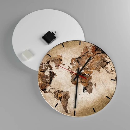 Wall clock - Clock on glass - Discovery of the World - 40x40 cm