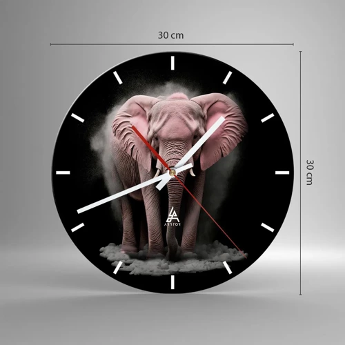 Wall clock - Clock on glass - Don't Think About a Pink Elephant! - 30x30 cm