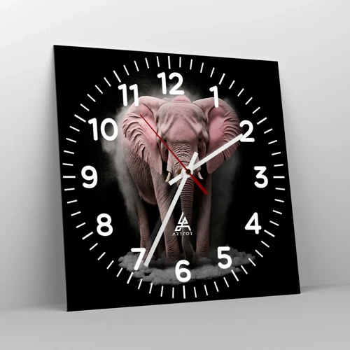Wall clock - Clock on glass - Don't Think About a Pink Elephant! - 30x30 cm
