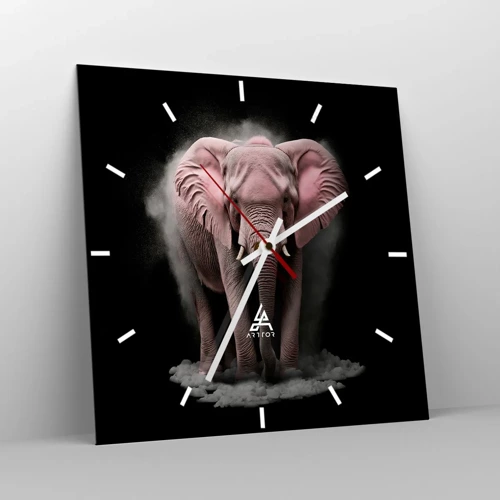 Wall clock - Clock on glass - Don't Think About a Pink Elephant! - 40x40 cm