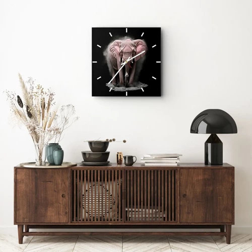 Wall clock - Clock on glass - Don't Think About a Pink Elephant! - 40x40 cm