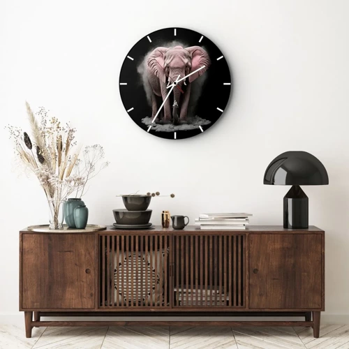 Wall clock - Clock on glass - Don't Think About a Pink Elephant! - 40x40 cm