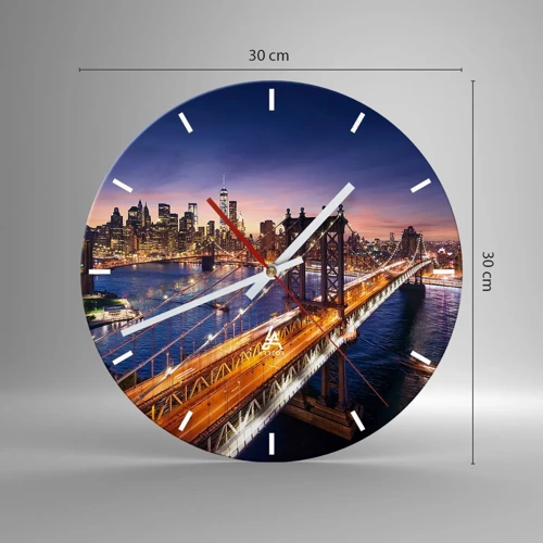 Wall clock - Clock on glass - Down the Illuminated Bridge - 30x30 cm