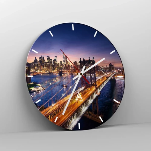 Wall clock - Clock on glass - Down the Illuminated Bridge - 30x30 cm