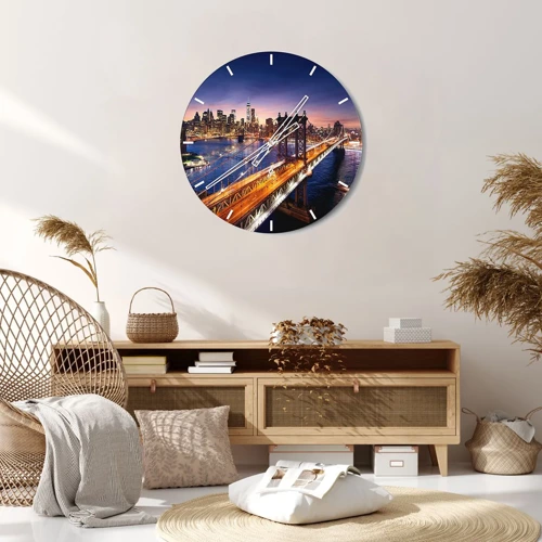 Wall clock - Clock on glass - Down the Illuminated Bridge - 30x30 cm