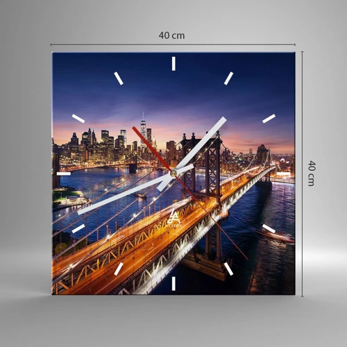 Wall clock - Clock on glass - Down the Illuminated Bridge - 40x40 cm