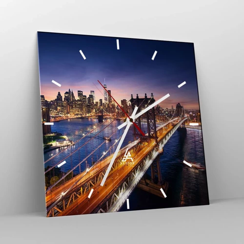 Wall clock - Clock on glass - Down the Illuminated Bridge - 40x40 cm