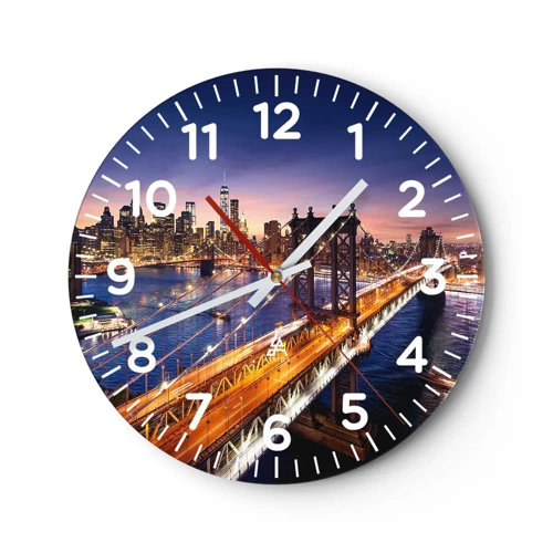 Wall clock - Clock on glass - Down the Illuminated Bridge - 40x40 cm