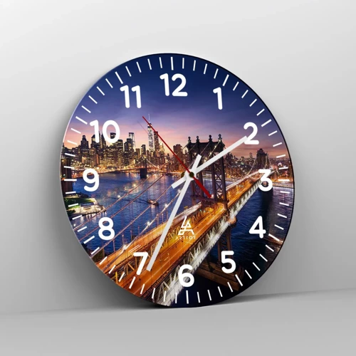 Wall clock - Clock on glass - Down the Illuminated Bridge - 40x40 cm