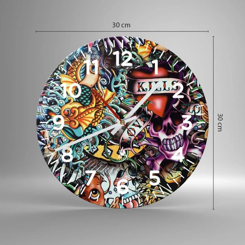 Wall clock - Clock on glass - Dream of a Tattoo Artist - 30x30 cm