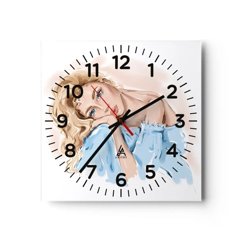 Wall clock - Clock on glass - Dreamy in Blue - 40x40 cm