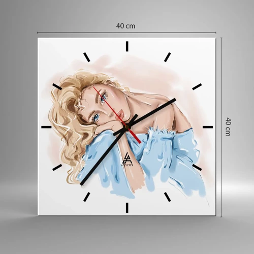 Wall clock - Clock on glass - Dreamy in Blue - 40x40 cm