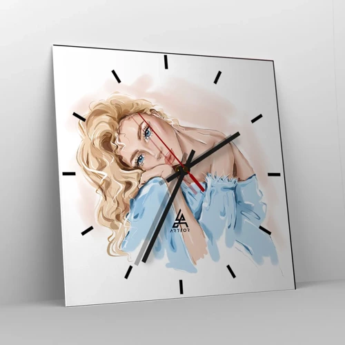 Wall clock - Clock on glass - Dreamy in Blue - 40x40 cm