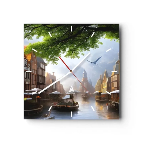 Wall clock - Clock on glass - Dutch Urban Landscape - 30x30 cm