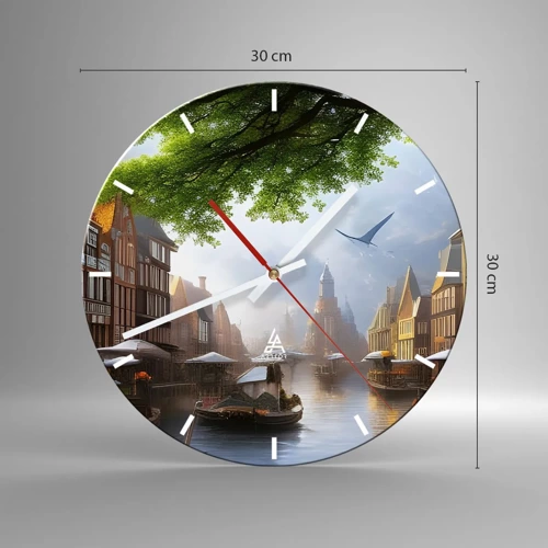 Wall clock - Clock on glass - Dutch Urban Landscape - 30x30 cm