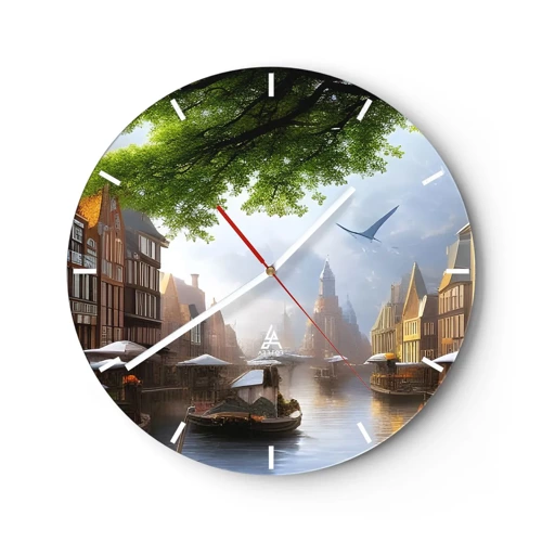 Wall clock - Clock on glass - Dutch Urban Landscape - 40x40 cm