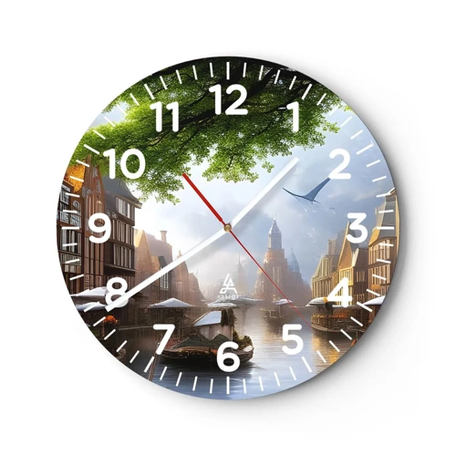 Wall clock - Clock on glass - Dutch Urban Landscape - 40x40 cm