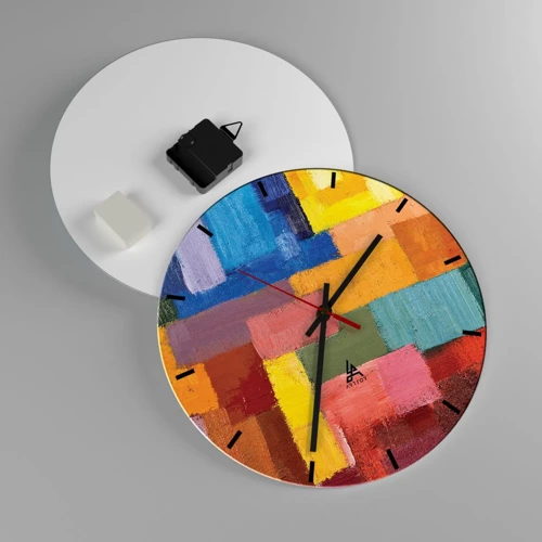 Wall clock - Clock on glass - Each Different, All Colourful - 30x30 cm