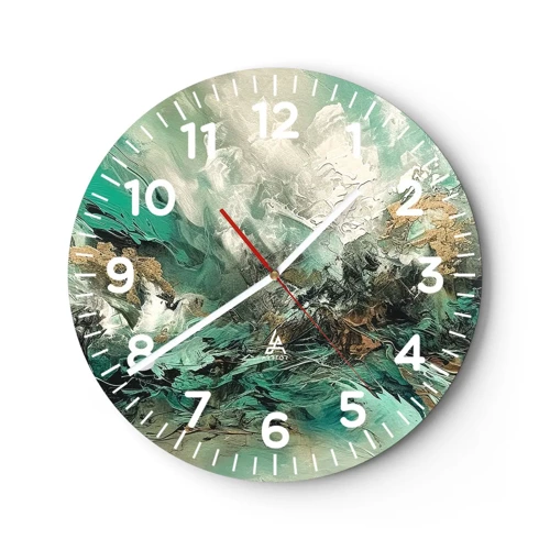 Wall clock - Clock on glass - Emerald and Black Lump - 30x30 cm