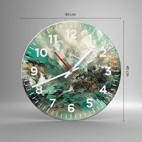 Wall clock - Clock on glass - Emerald and Black Lump - 40x40 cm